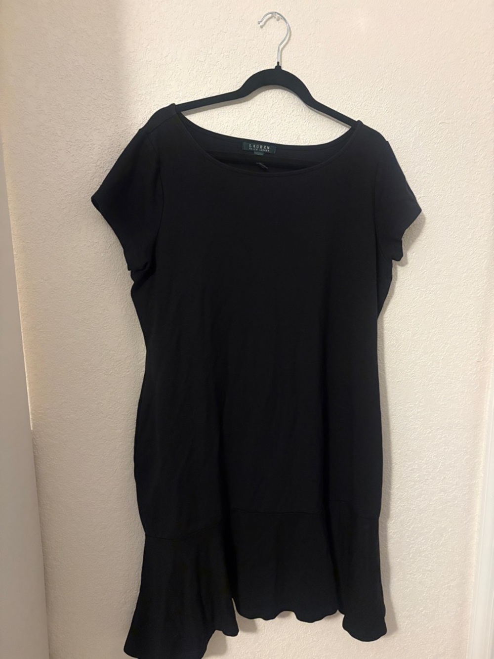 Lauren Ralph Lauren Black Short Sleeve Ruffle-Hem Dress